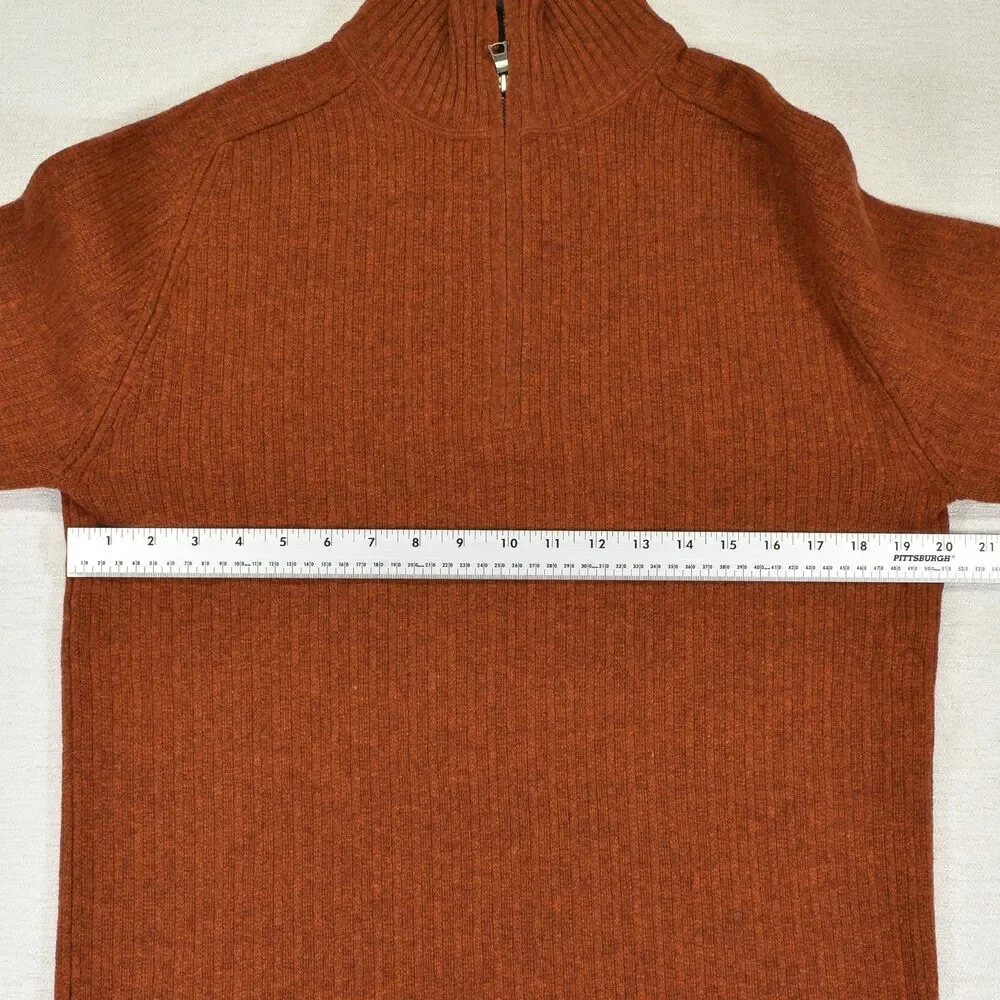 Banana Republic Mens L Burnt Orange Wool Blend Quarter Zip Sweater Elbow Patches